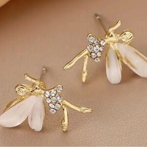 NEW! Gold Whimsical Fairy & Rhinestone Earrings Studs